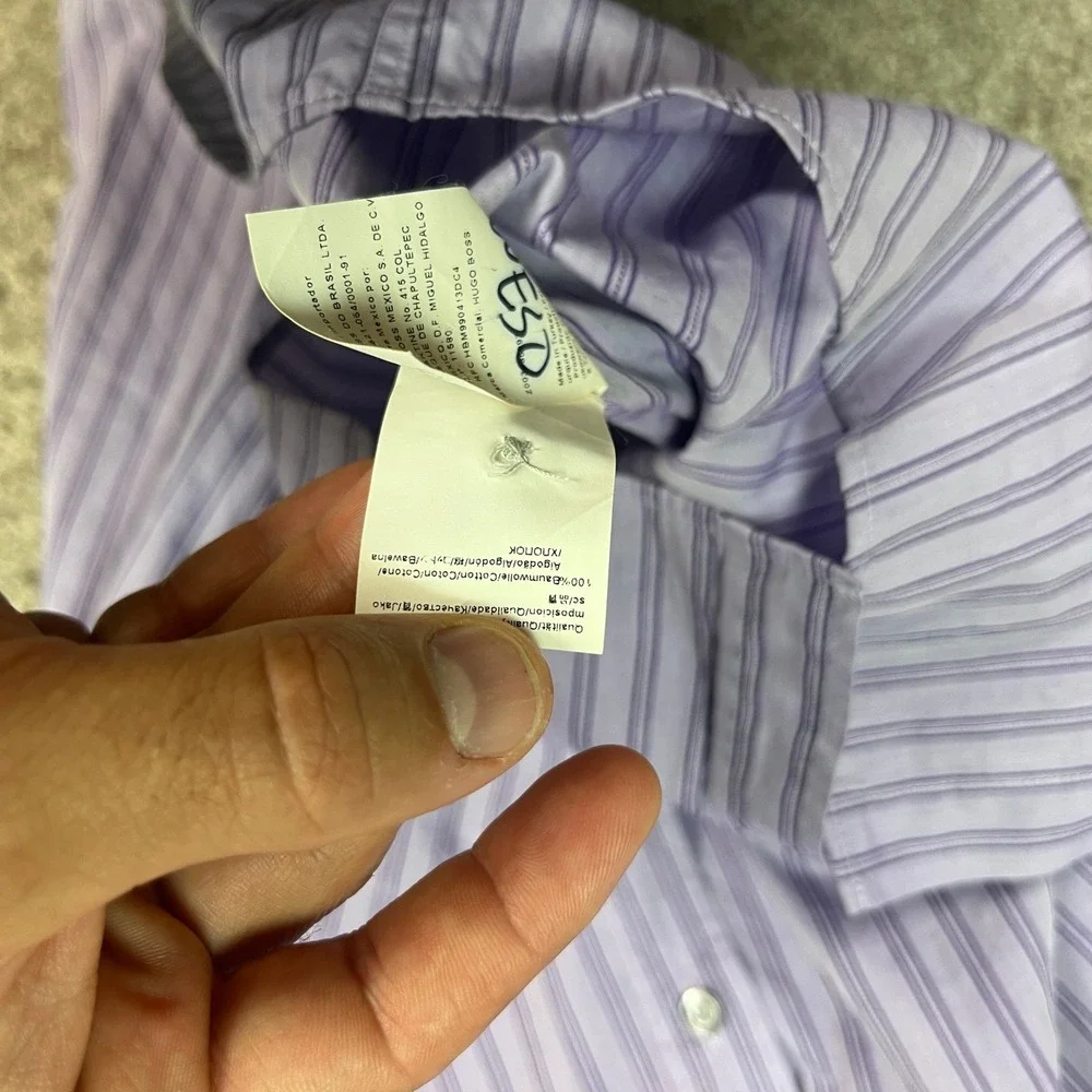 BOSS Hugo Boss Regular Fit Striped Dress Shirt Purple Lavender Mens L Large‎